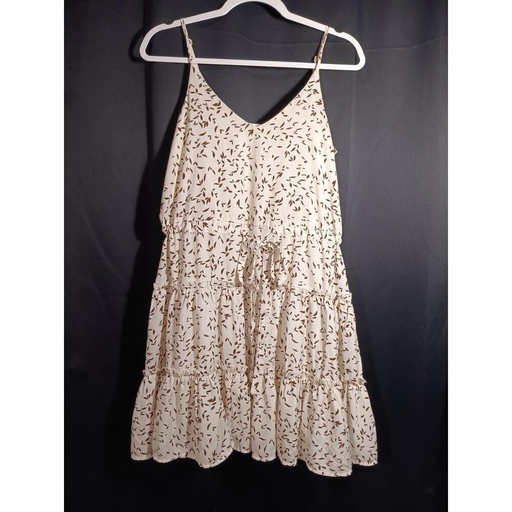 She + Sky Mini Dress Small Ivory Dot Ruffle Front Tie Strappy Sundress